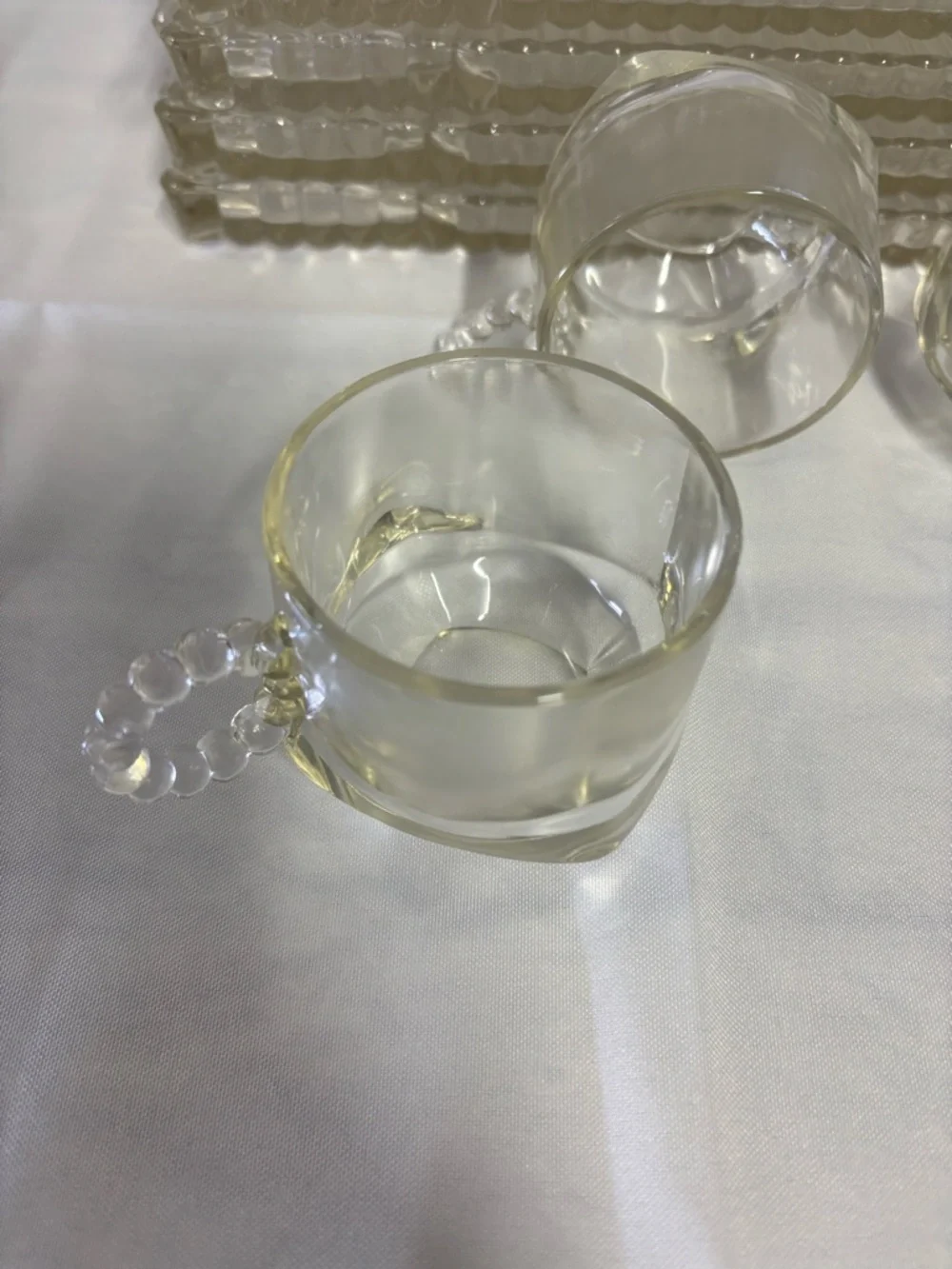 Set of 4 Vtg Hazel Atlas Glass Snack Luncheon Plates Sip And Smoke Ball & Rib